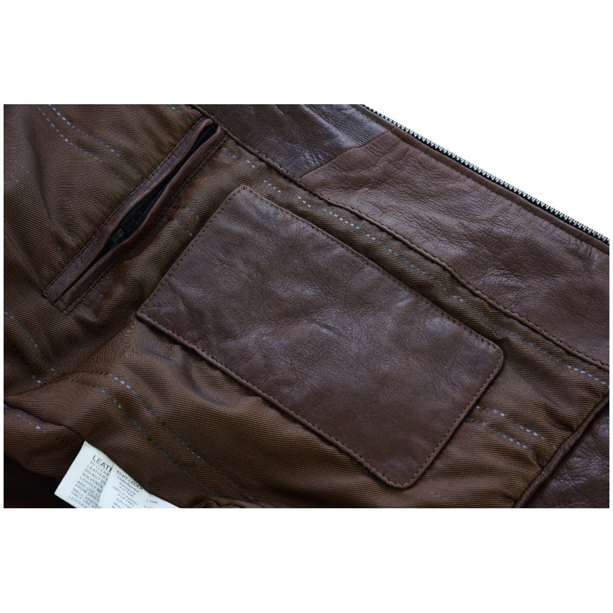 Vance Leather VL550CBr Men's Cafe Racer Waxed Lambskin Chocolate Brown Motorcycle Leather Jacket - detail