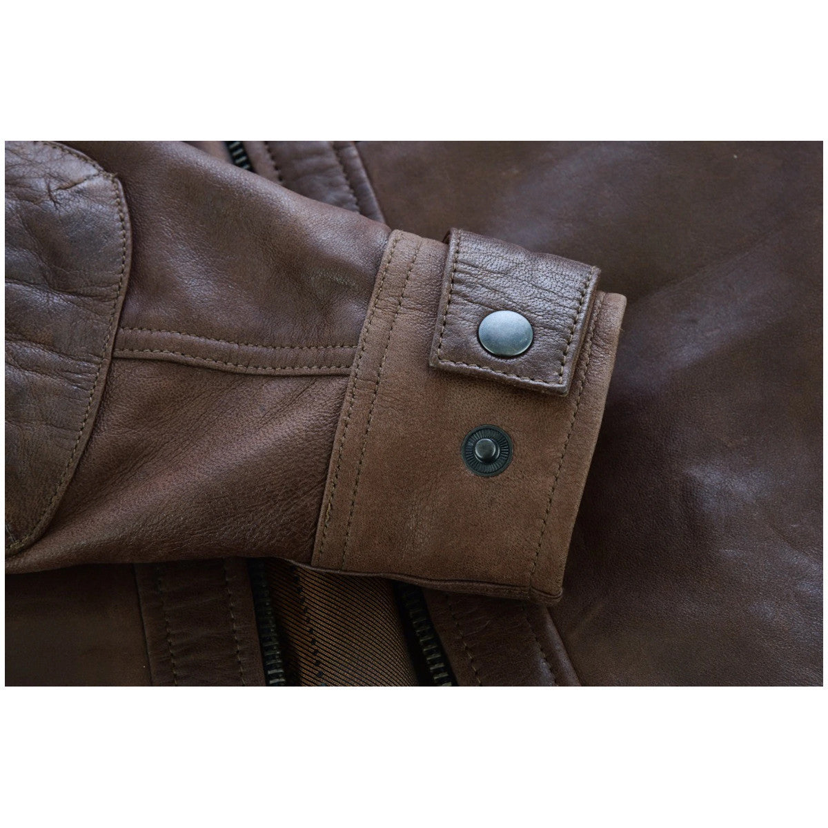 Vance Leather VL550CBr Men's Cafe Racer Waxed Lambskin Chocolate Brown Motorcycle Leather Jacket - detail