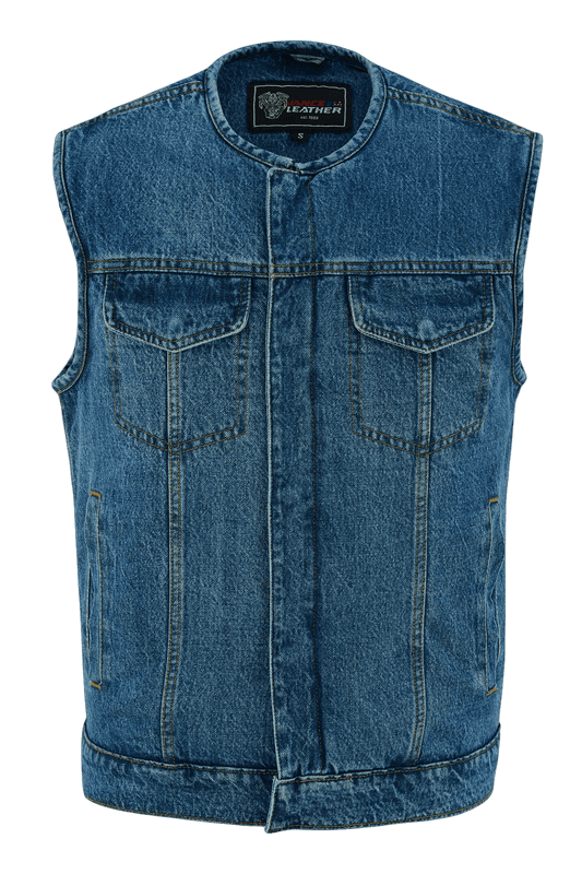 Mens-Blue-Denim-Collarless-Vest-front