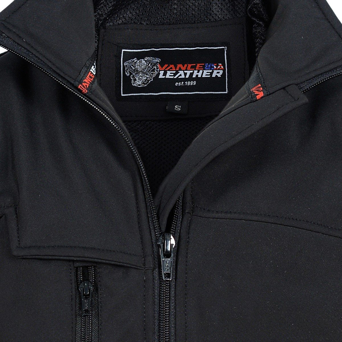 Vance VL1500 Black Waterproof Lightweight Zipper Front Soft Shell Jacket- detail