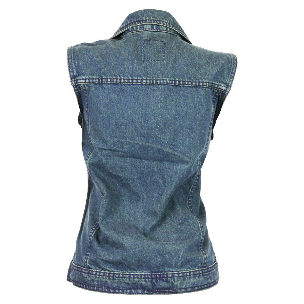 Vance Women's Blue Denim Motorcycle Vest With Studded Collar