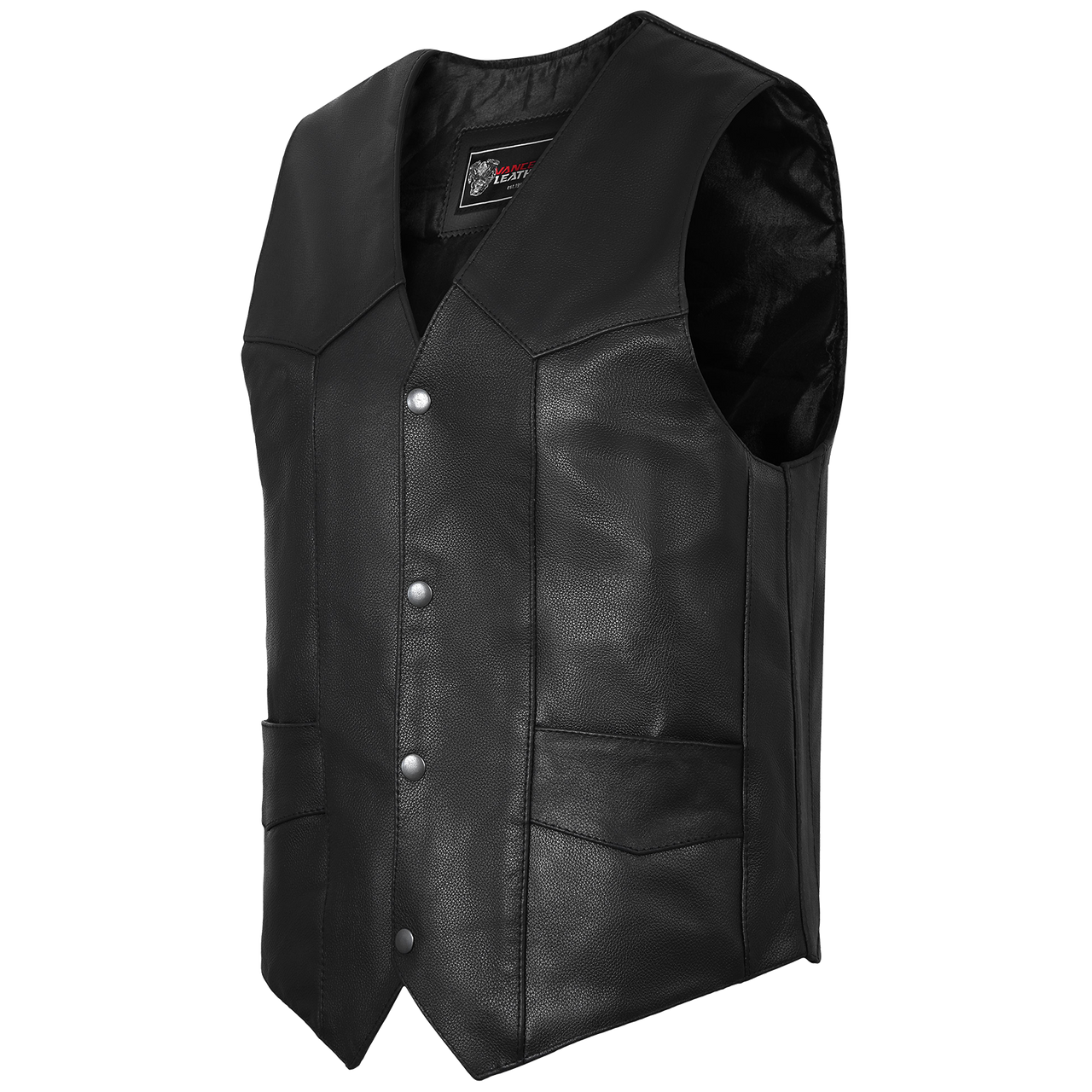 Vance VL921 Men's Black Premium Cowhide Biker Leather Motorcycle Vest - main