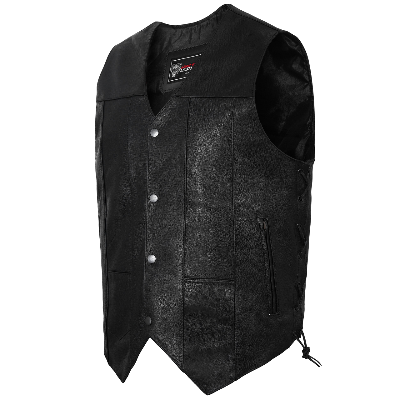 Vance VL915 Men's Black Premium Cowhide Ten Pocket Leather Vest-MAIN