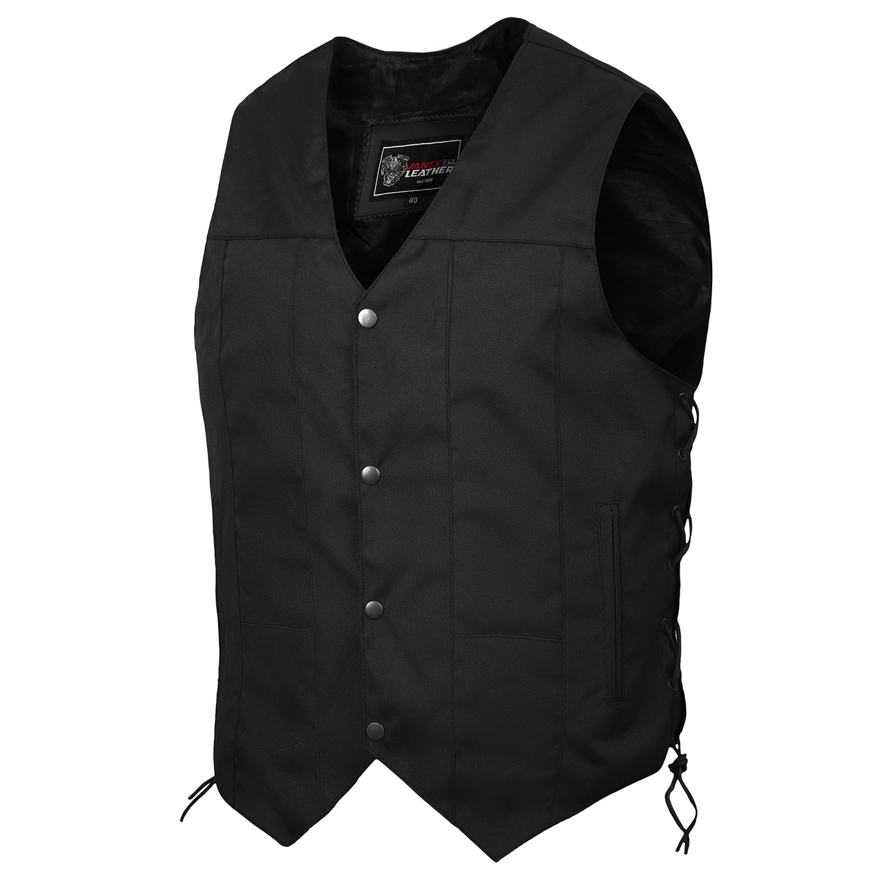 Vance Mens Black Textile Ten Pocket Motorcycle Vest-side