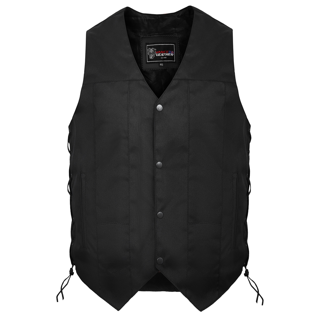 Vance Mens Black Textile Ten Pocket Motorcycle Vest-front