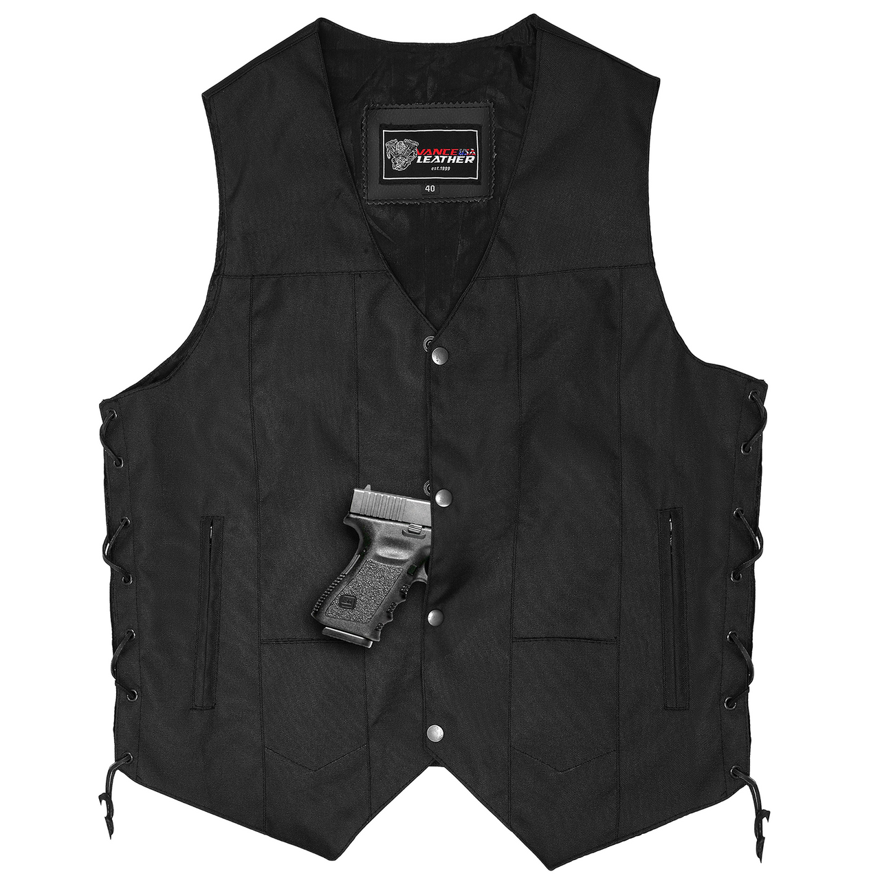 Vance Mens Black Textile Ten Pocket Motorcycle Vest-main