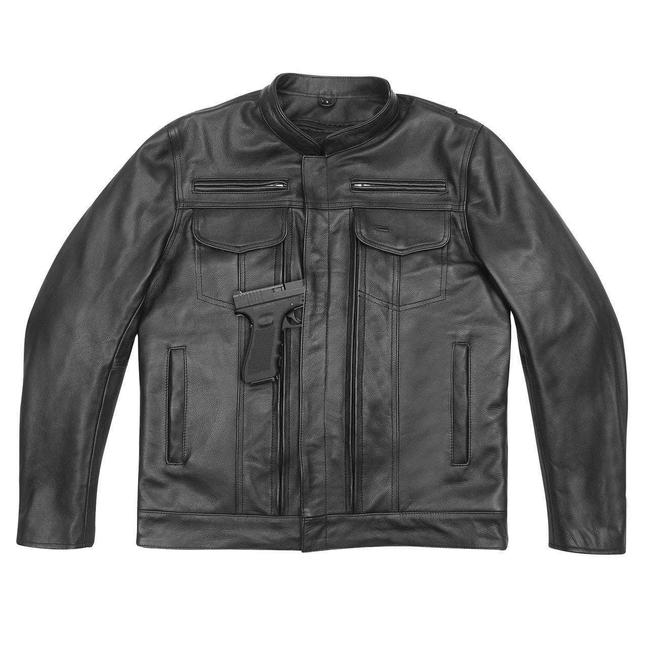 VL510-Vance-Leathers-Mens-Top-Performer Motorcycle-Leather-Jacket-Double-Conceal-Carry-Pockets-front-pic