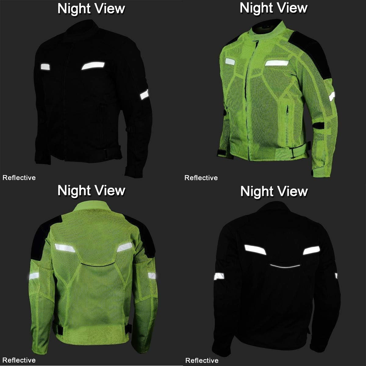 Advanced Vance VL1622HG Mens All Weather Season CE Armor Mesh Motorcycle Jacket - Night view