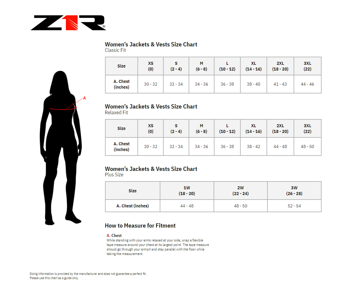 Z1R-Womens-Bomber-Jacket-size-chart