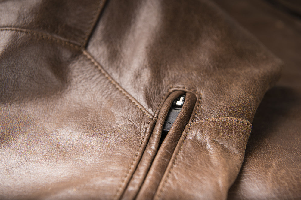 Highway 21 Primer Leather Motorcycle Jacket - detail view