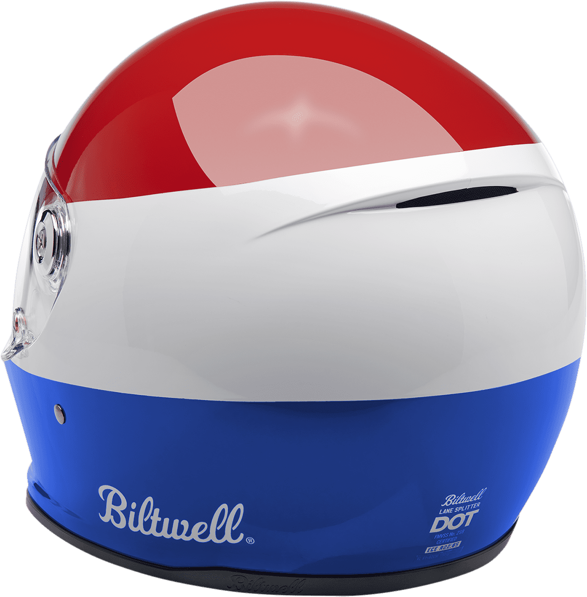 Biltwell-Lane-Splitter-Podium-Helmet-Red/White/Blue-back-side-view 1