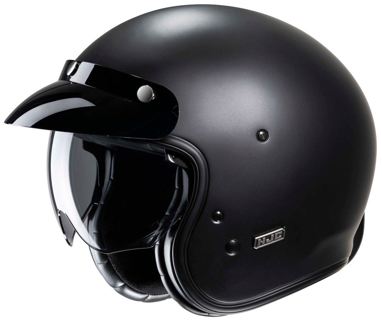 HJC-V31-Solid-Open-Face-Motorcycle-Helmet-Flat Black-Visor-View