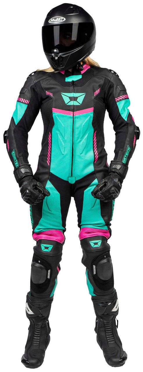 Cortech-Revo-Sport-Air-Womens-1-Piece-Motorcycle-Leather-Race-Suit-Black-Teal-Main