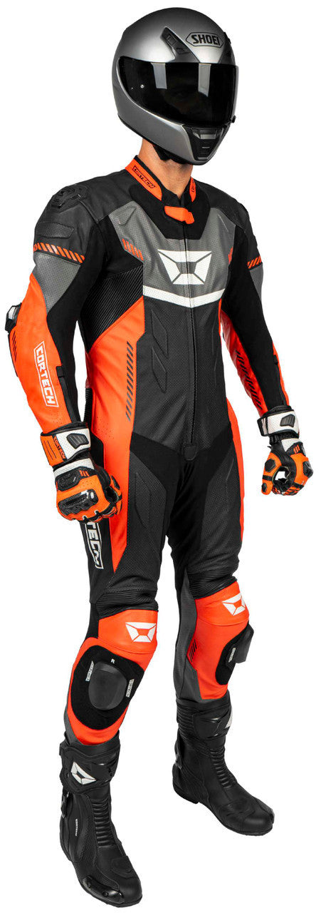 Cortech-Revo-Sport-Air-Mens-1-Piece-Motorcycle-Leather-Race-Suit-Red/Gun-Front-Angle-2