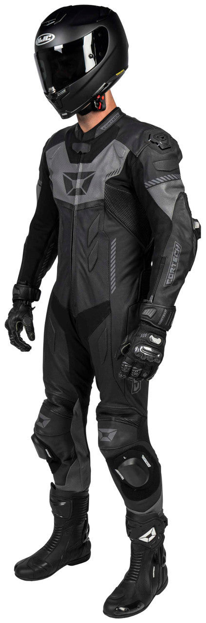 Cortech-Revo-Sport-Air-Mens-1-Piece-Motorcycle-Leather-Race-Suit-Black/Gun-Front-Angle-2