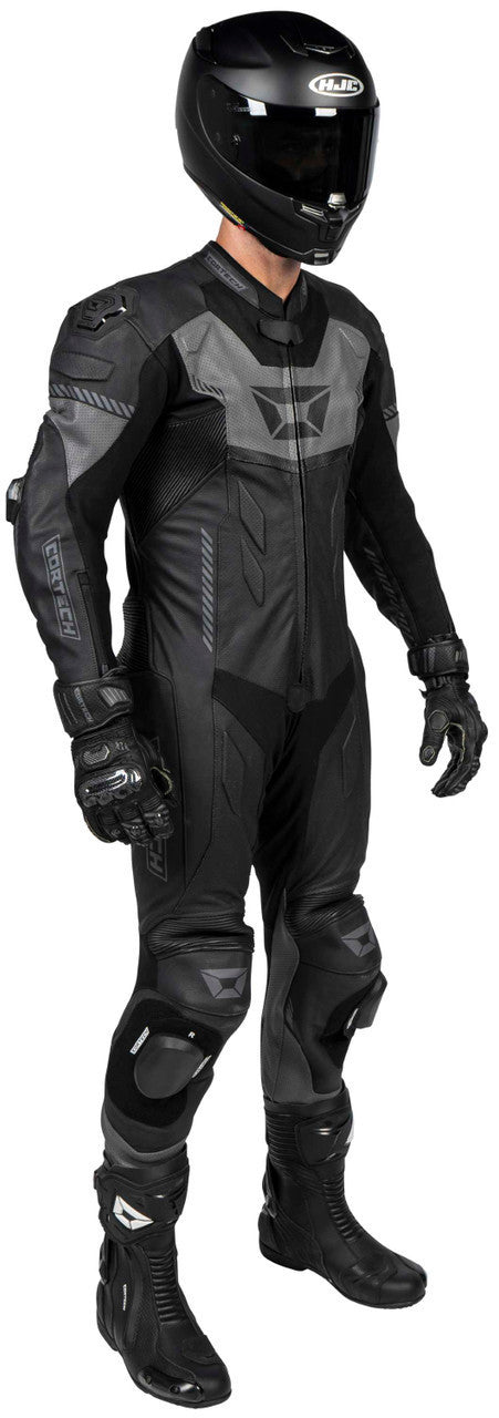 Cortech-Revo-Sport-Air-Mens-1-Piece-Motorcycle-Leather-Race-Suit-Black/Gun-Front-Angle-3