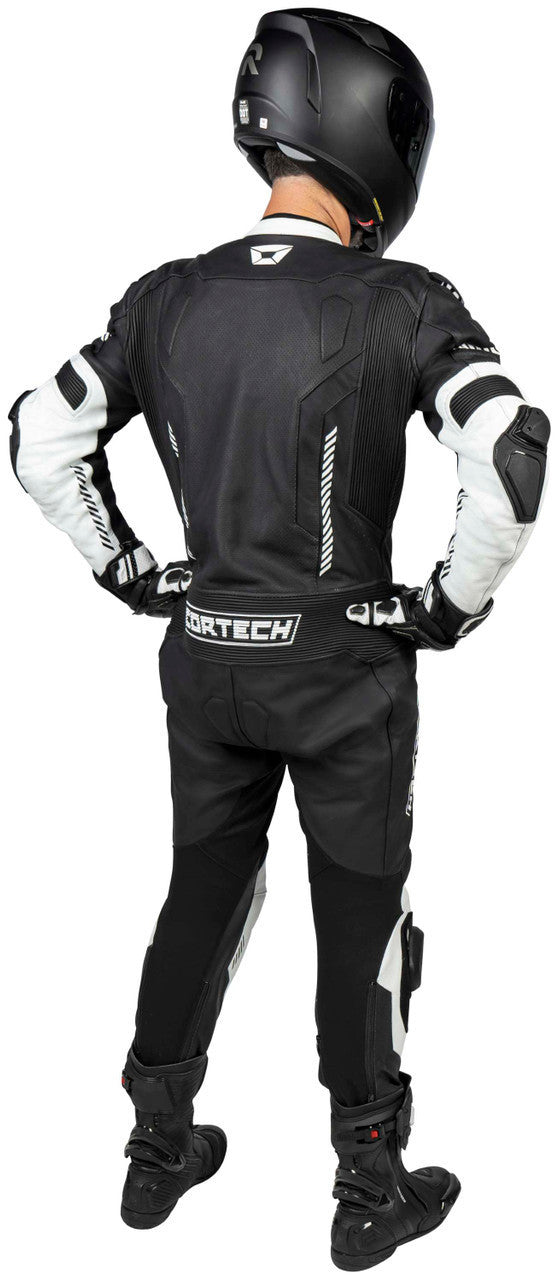 Cortech-Revo-Sport-Air-Mens-1-Piece-Motorcycle-Leather-Race-Suit-Black/White-Rear-View