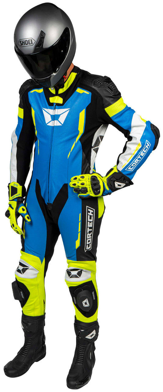 Cortech-Sector-Pro-Air-Motorcycle-Race-Suit-Blue/Hi-Viz-Front-Angle-1