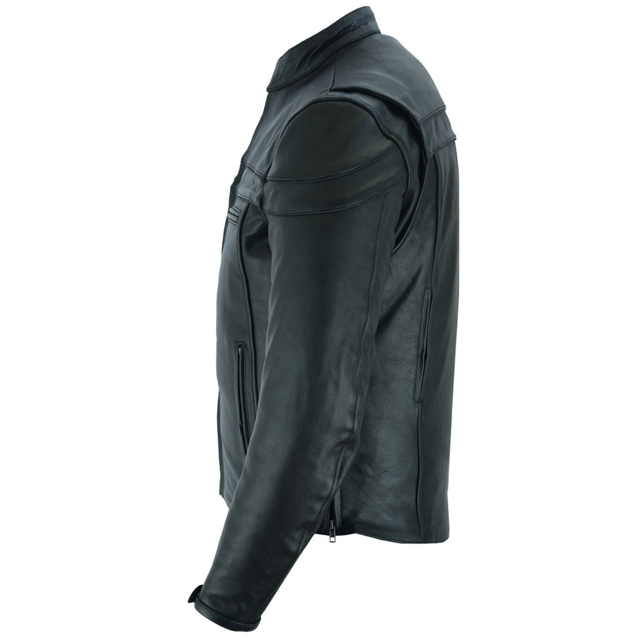 Mens VL531 Premium Racer Leather Commuter Motorcycle Jacket - side