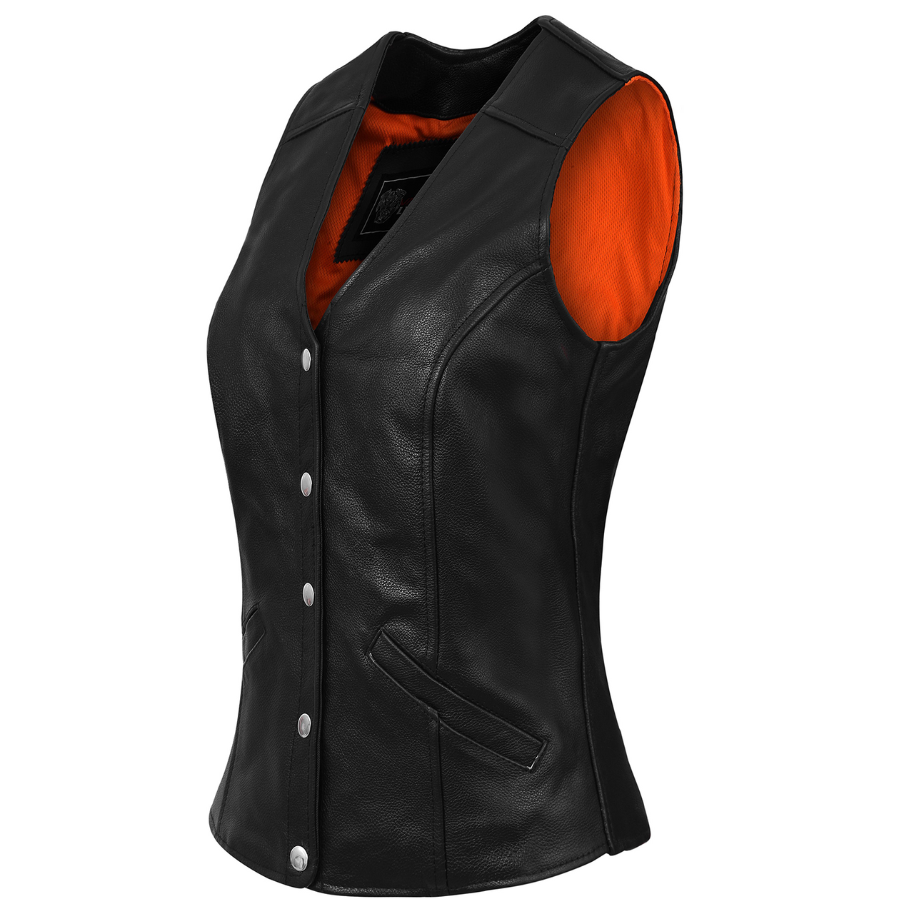 Womens-Five-Snap-Leather-Vest-Conceal-Carry-Pocket-Main