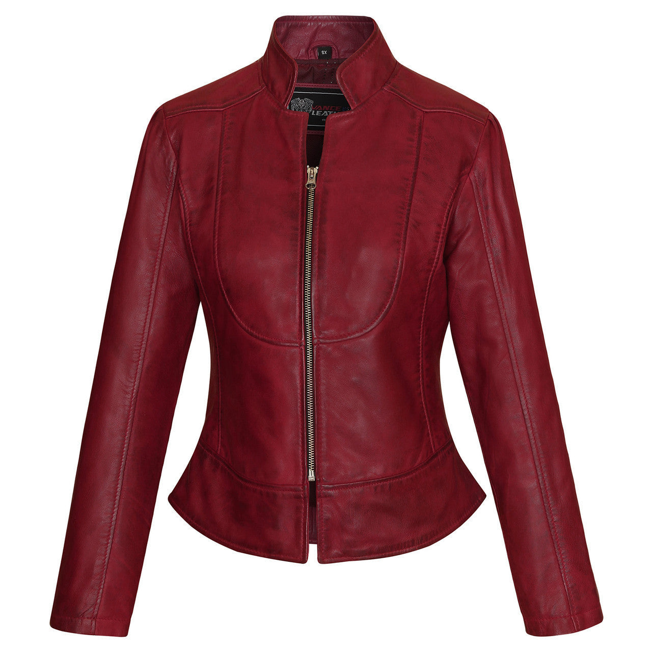 Vance-Leathers-VL650BU-Ladies-Premium-Soft-Lightweight-Burgundy-Fitted-Motorcycle-Leather-Jacket-Front-View