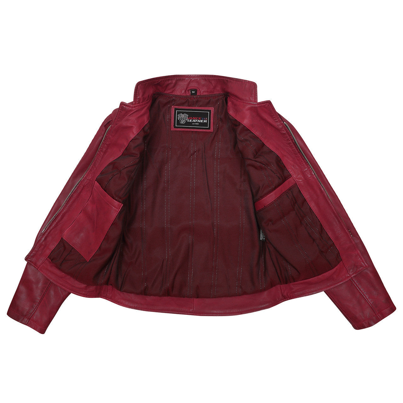 Vance-Leathers-VL650BU-Ladies-Premium-Soft-Lightweight-Burgundy-Fitted-Motorcycle-Leather-Jacket-Inner-View