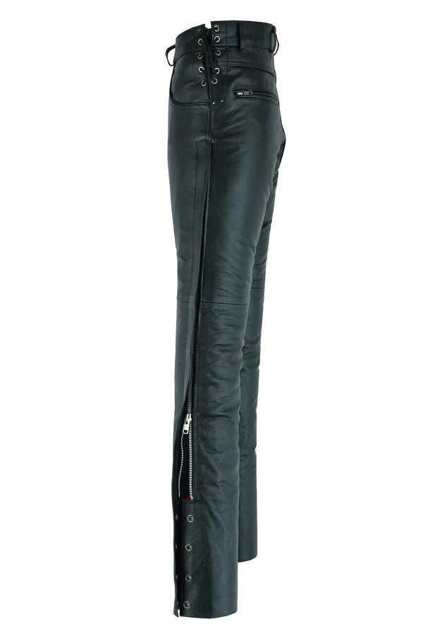 Mens-Black-Premium-Cowhide-Biker-Motorcycle-Leather-Overpants-Side-View