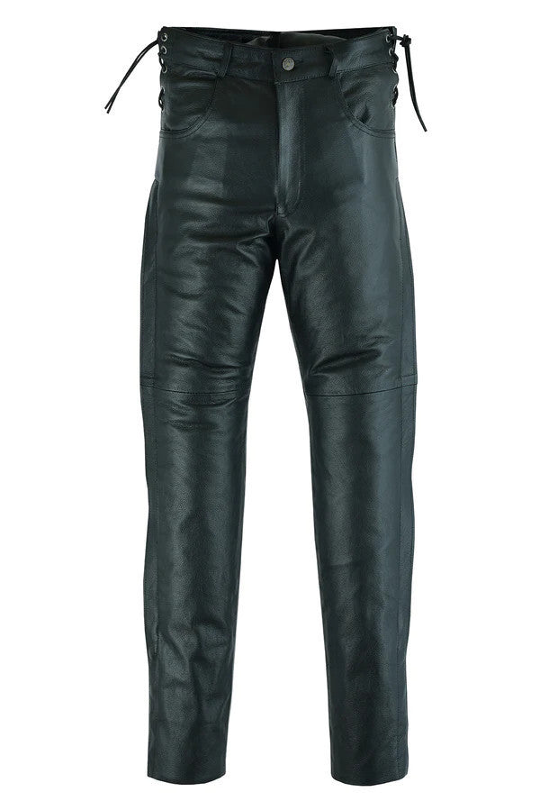 Mens-Black-Premium-Cowhide-Biker-Motorcycle-Leather-Overpants-Front-Straight-View