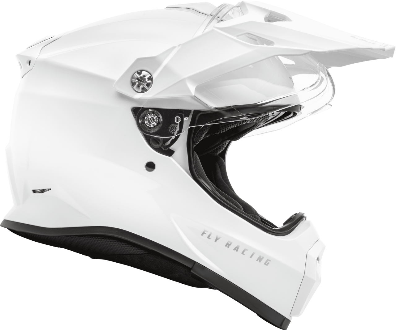 Fly-Racing-Trekker-Solid-Motorcycle-Helmet-White-open-visor-view