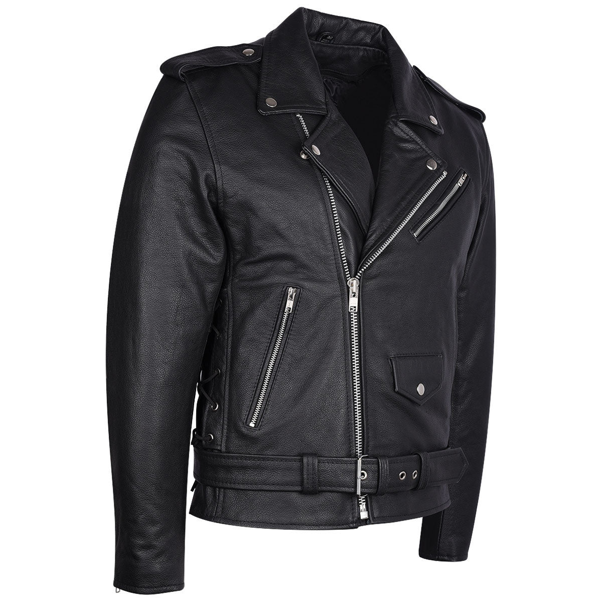 High Mileage Men's Eagle Embossed Live To Ride - Ride To Live Classic Black Leather Motorcycle Biker Jacket