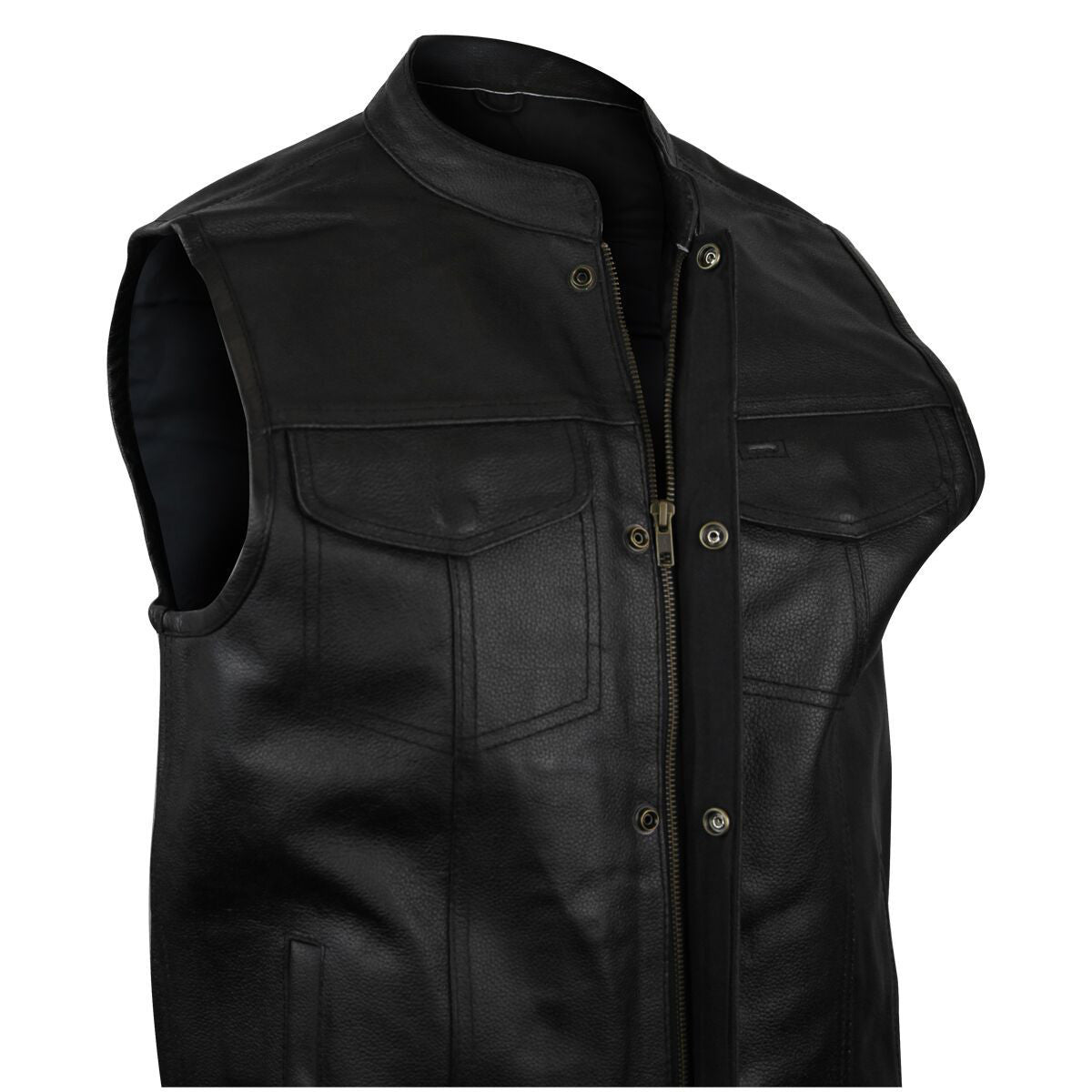 Zipper and Snap Closure Concealed Carry SOA Style Leather Vest - Detail View