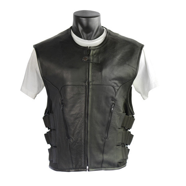 SWAT-Team-Bulletproof-Style-Cowhide-Leather-Vest-front-view