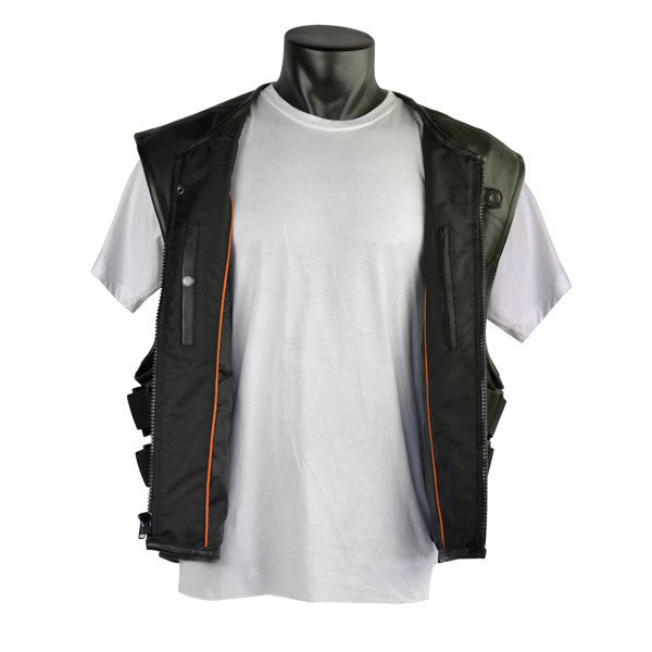 SWAT-Team-Bulletproof-Style-Cowhide-Leather-Vest-front-open-view