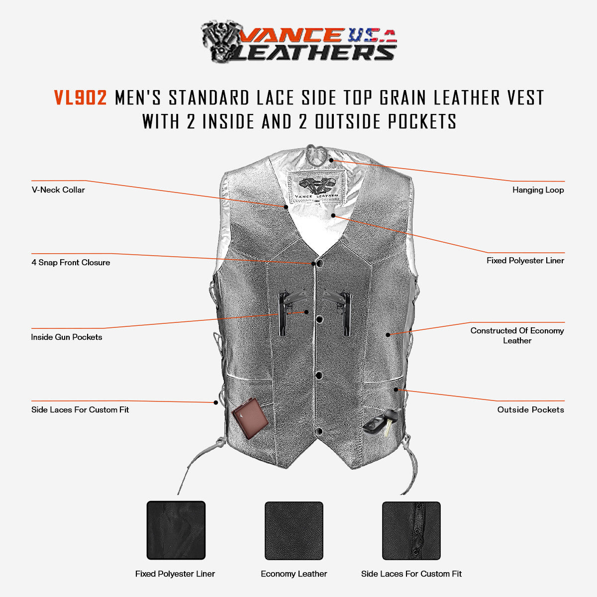 Vance Leather Top Grain Lace-Side Vest - Infographics