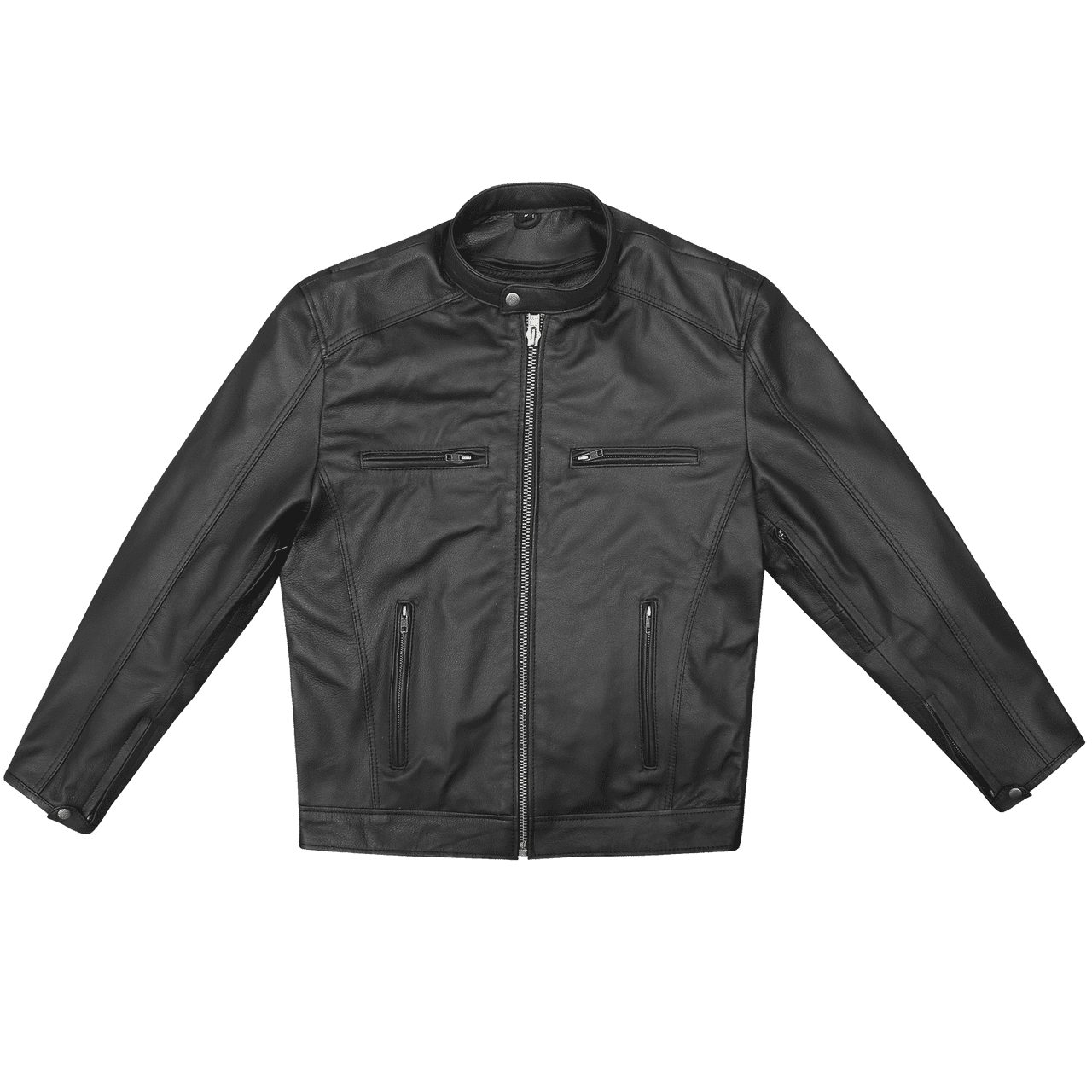 High Mileage HMM543 Premium Mens Black Leather Biker Scooter Jacket - Front Flat View