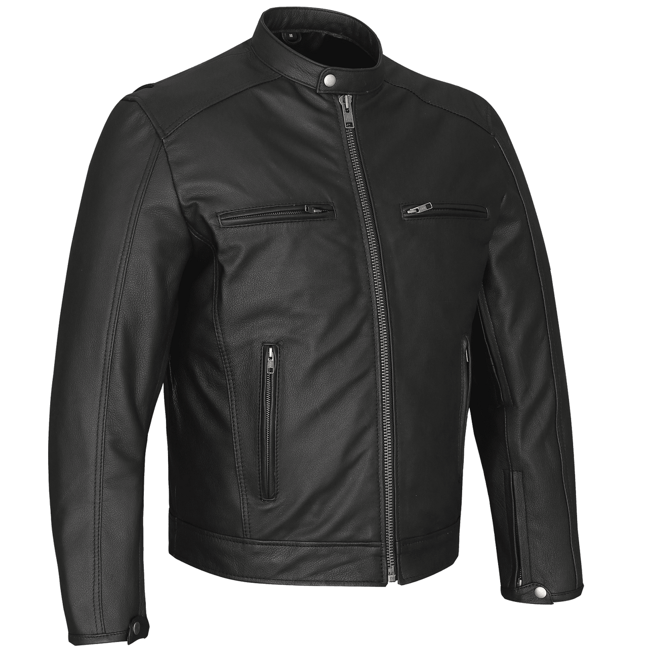 High Mileage HMM543 Premium Mens Black Leather Biker Scooter Jacket