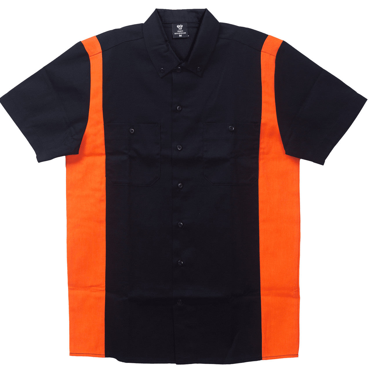 Vance Men's Button Front Garage Mechanics Shirt - Black/Orange