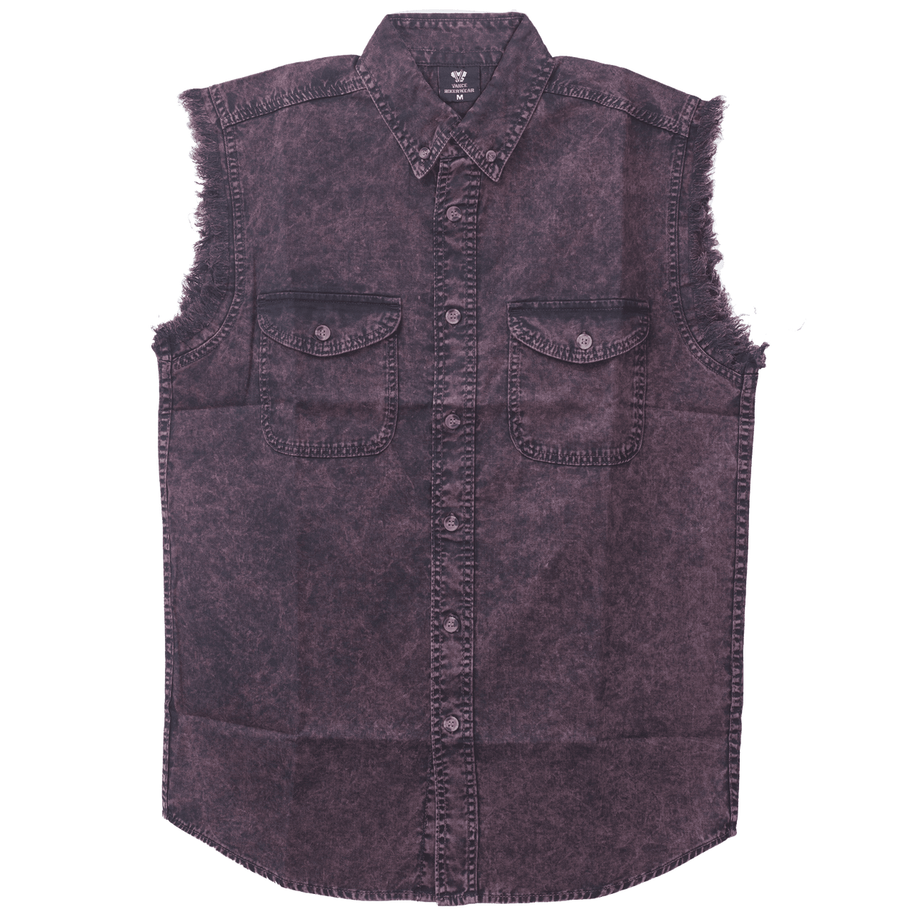 Vance VB733 - Men's Biker Motorcycle Burgundy Acid Wash Cut Off Sleeveless Shirt - main