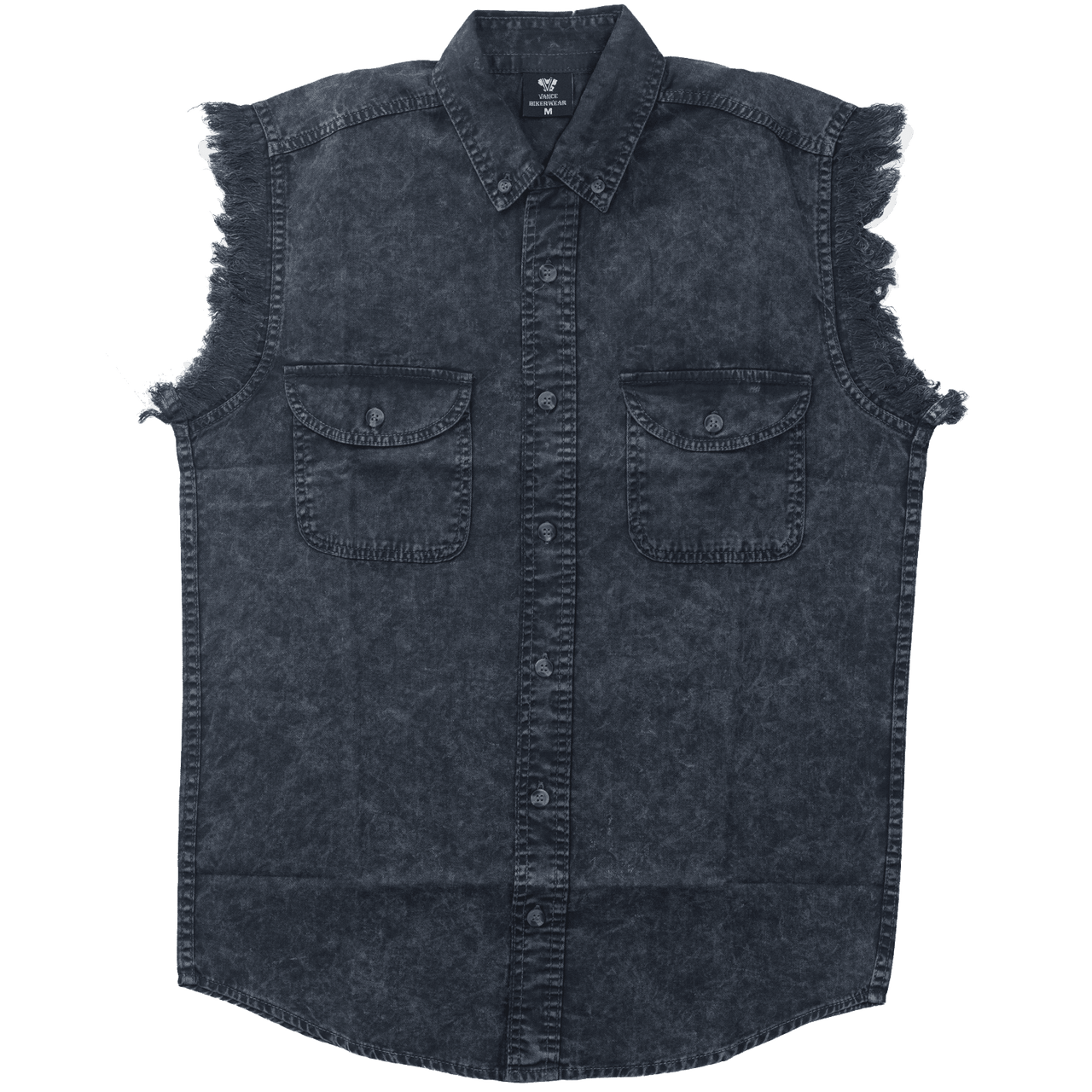 Vance VB731 - Men's Biker Motorcycle Charcoal Acid Wash Cut Off Sleeveless Shirt - main