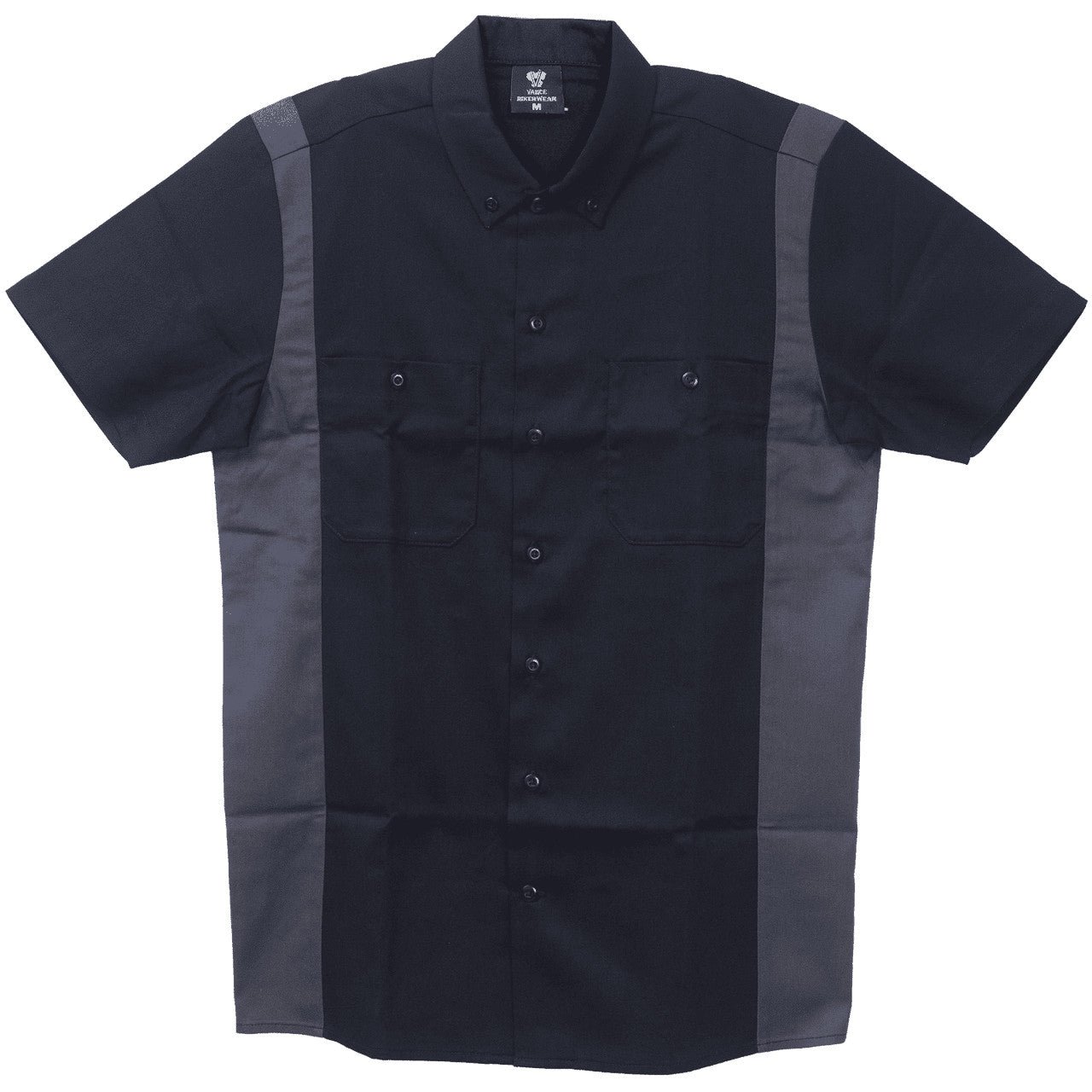 Vance Men's Button Front Garage Mechanics Shirt - Black/Grey