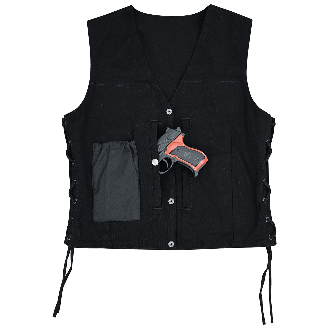 Vance-VB1045BK-Womens-Black-Denim-V-Neck-Vest-with-Snap-opening-&-side-laces-Motorcycle-inner-view