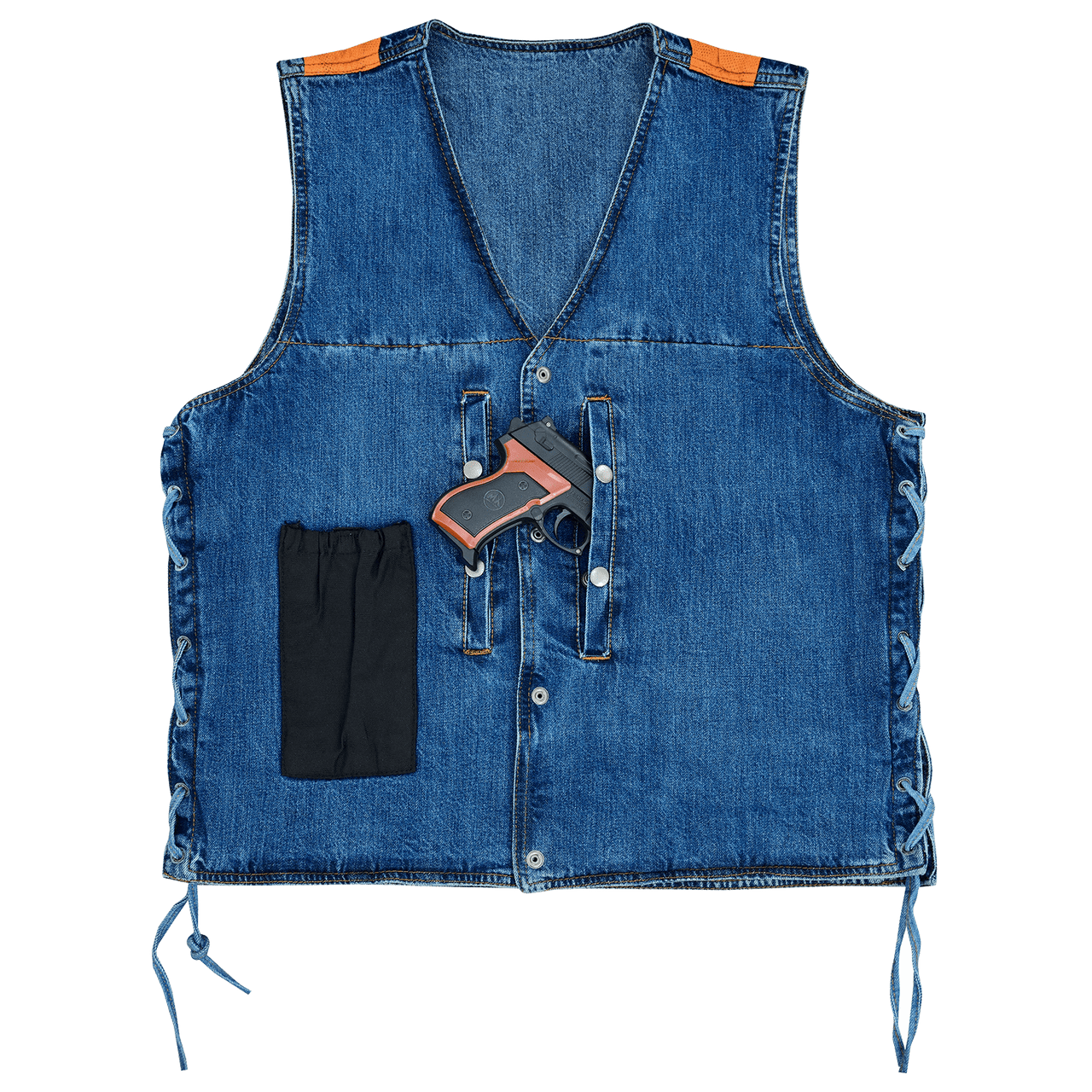 Vance-VB939BL-Mens-Blue-V-Neck-Denim-Vest-for-Motorcycle-Riders-front-view