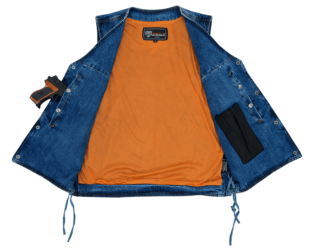 Vance-VB939BL-Mens-Blue-V-Neck-Denim-Vest-for-Motorcycle-Riders-Inner-view