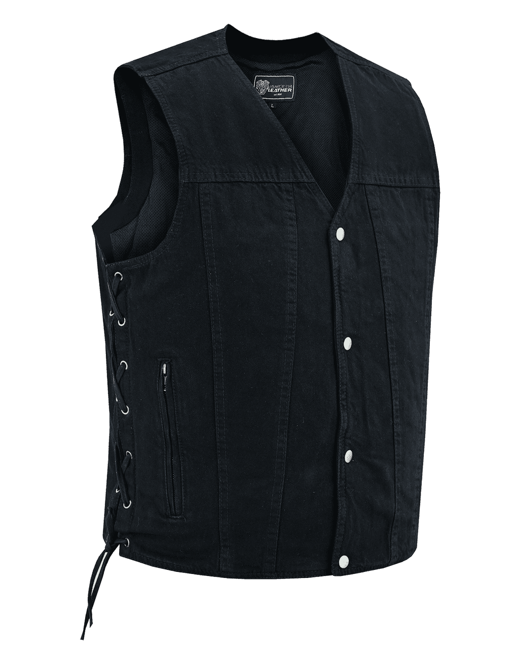 Vance-VB939BK-Mens-Black-V-Neck Denim-Vest-Motorcycle-Riders-main