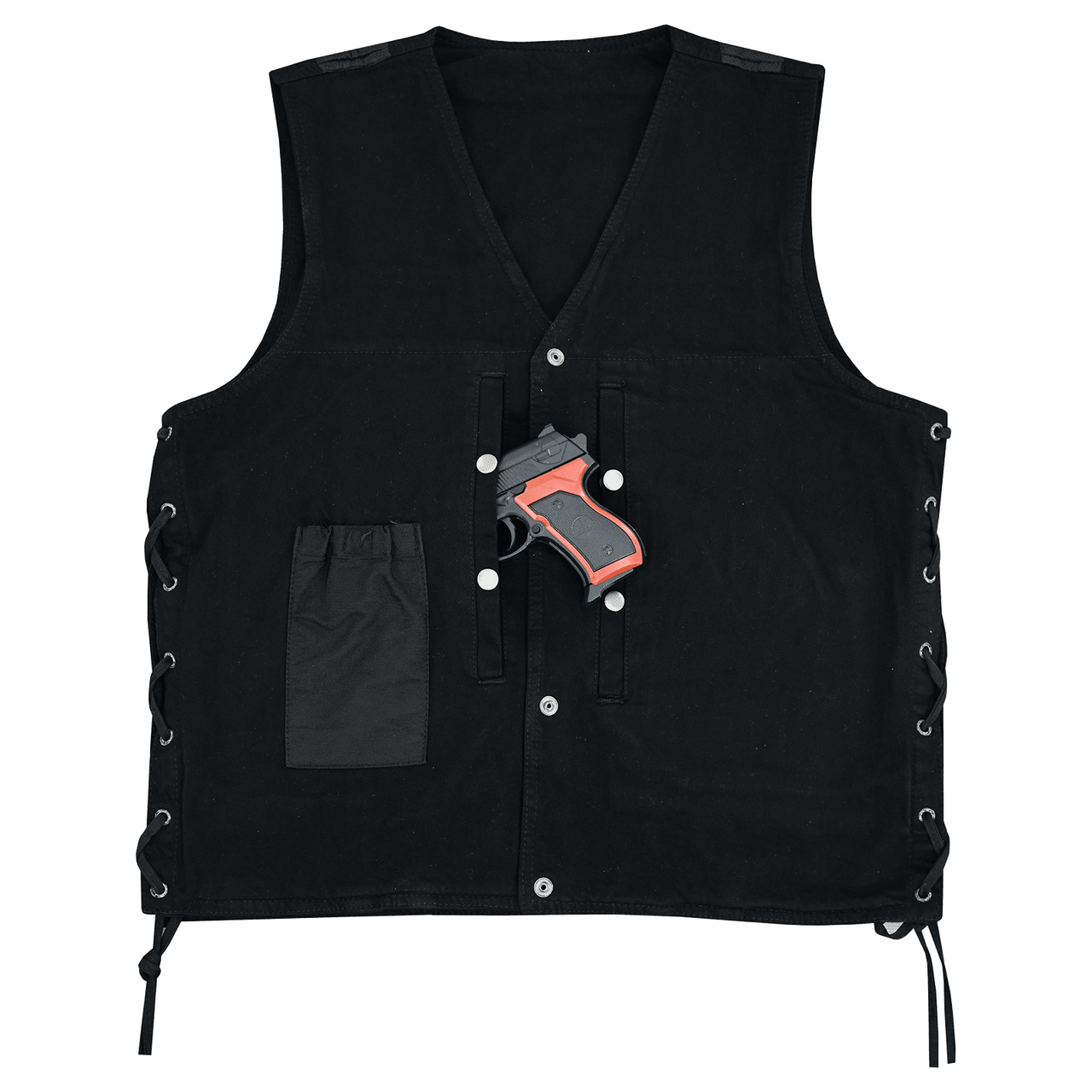 Vance-VB939BK-Mens-Black-V-Neck Denim-Vest-Motorcycle-Riders-front-view