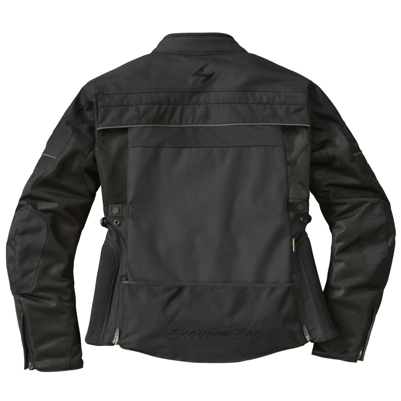 Scorpion-Exo-Womens-Cargo-Air-Riding-Jacket-black-Layflat-Back-BagDeployed