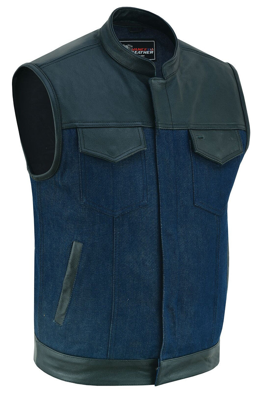 Vance-VB911L-Denim-Black-SOA-Club-Vest-Leather-trims-main