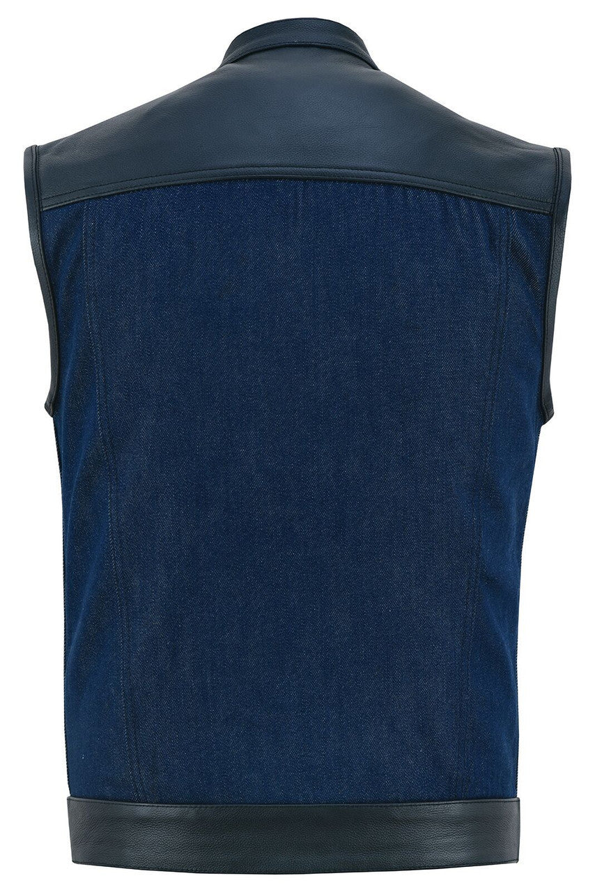 Vance-VB911L-Denim-Black-SOA-Club-Vest-Leather-trims-back-view