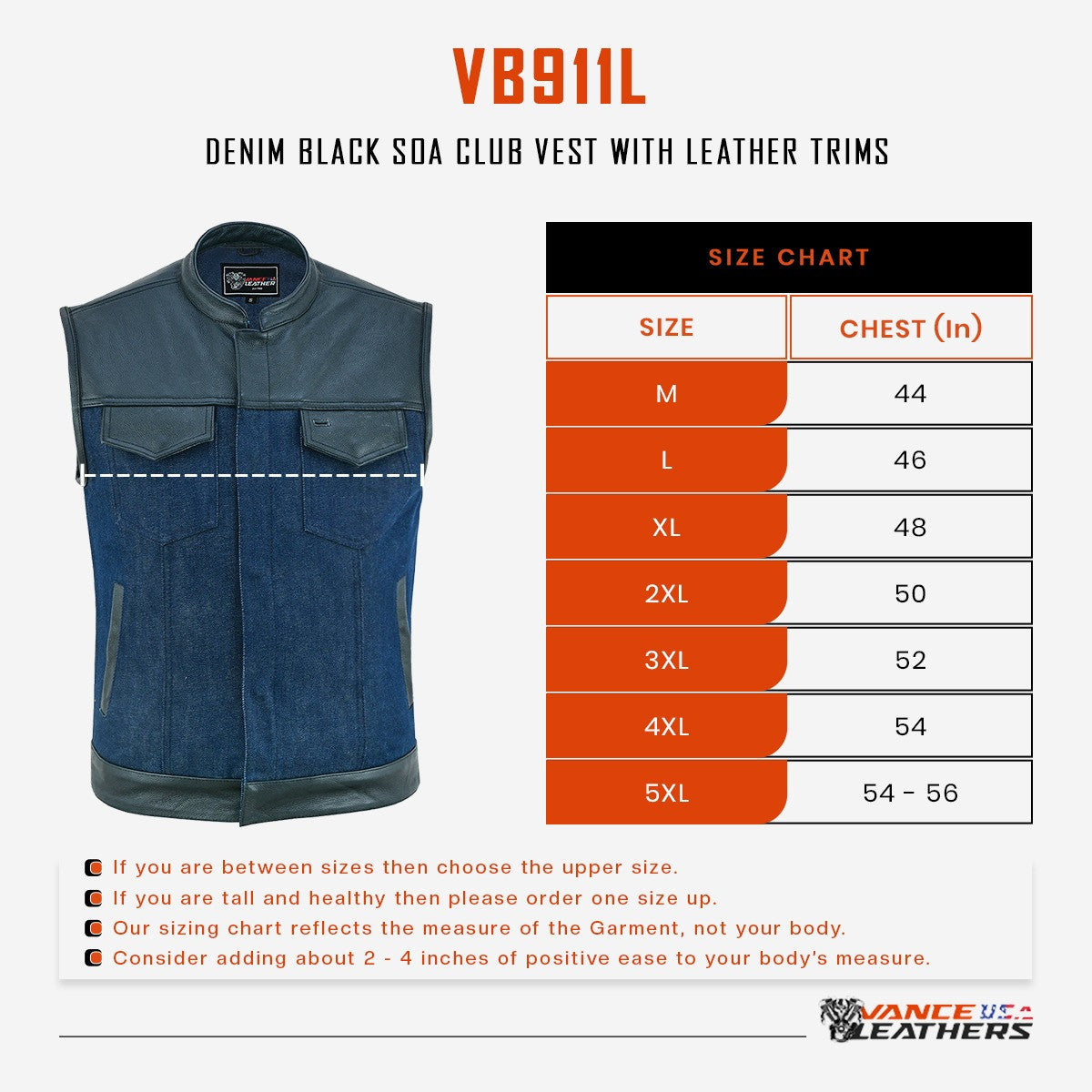 Vance-VB911L-Denim-Black-SOA-Club-Vest-Leather-trims-inner-size-chart