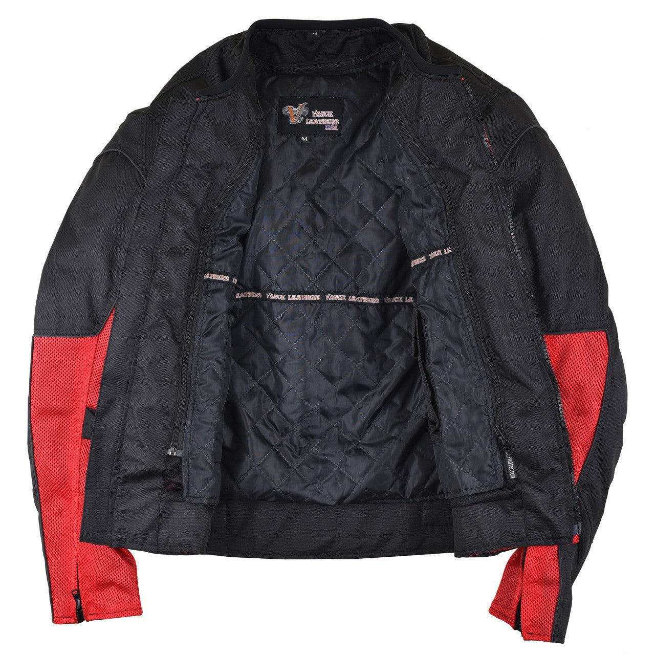 Vance-VL1627RB-Mens-Red-Black-Advanced-3-Season-Mesh-Textile CE-Armor-Motorcycle-Jacket-inner-view